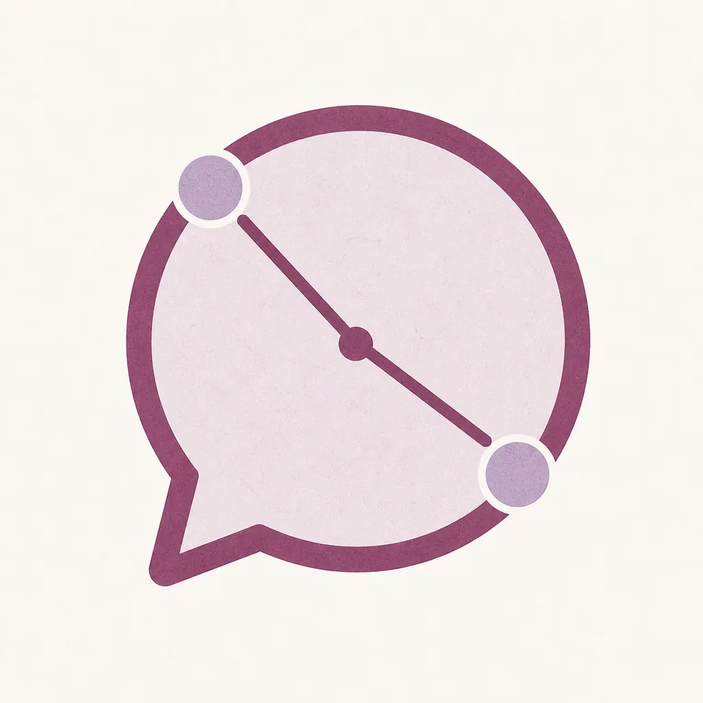 Illustration: a conversation bubble shaped like a clock with two message dots, representing anxiety around reply timing